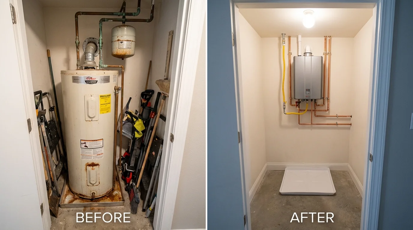 Tank water heater versus wall-mounted tankless unit comparison for Ocean City, MD homeowners